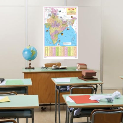 India Map Educational Wall Chart (48 x 73 cm) – Both-Side Laminated with New Union Territories of Jammu & Kashmir and Ladakh | Detailed Political & Physical Features | Durable, Colourful & Up-to-Date Map for School, Home and Office