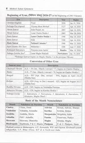 Mishras Indian Ephemeris 2026 Chitrapaksha Ayanamsha Rashtriya Rajdhani Panchang Samvat 2083 Daily Planetary Positions Jyotish Ganit Reference Guide Vedic Astrology Book