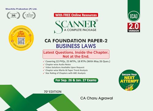 Scanner CA Foundation | Paper-2: Business Laws| For Sept.26 & Jan.27 Exams | Solved Papers with PYQs (Included May 26 Questions) | Shuchita Prakashan: 1 (Scanner Series)
