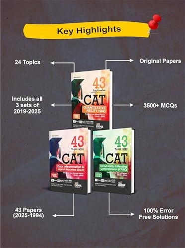 Disha Combo (3 Books) 43 Topic-wise CAT QA, DILR & VARC Previous Year Solved Papers (2025 - 1994) 19th Edn | Previous Year Questions PYQs for CAT 2026