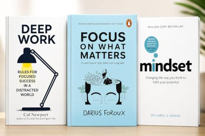 Deep Work, Focus on What Matters & Mindset 3 Books Combo | Productivity, Focus, Personal Growth & Success Books