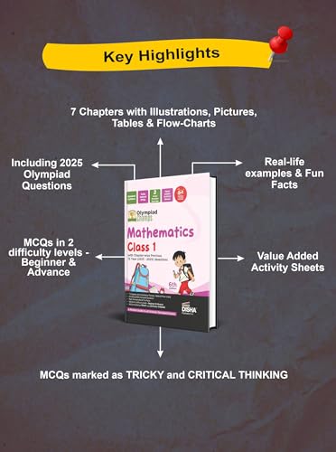 Disha Olympiad Champs Mathematics Class 1 with Chapter-wise Previous 13 Year (2013 - 2025) Questions 6th Edition | Complete Prep Guide with Theory, PYQs, Past & Practice Exercise
