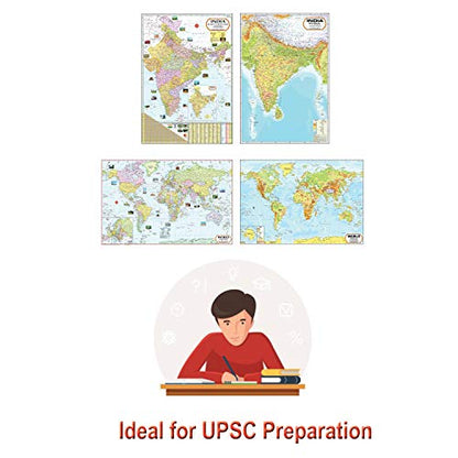 India & World Map ( Both Political & Physical ) with Constitution of India and History of India Chart | LAMINATED SET OF 6 Maps & Charts | Useful for UPSC, SSC, IES and other competitive exams