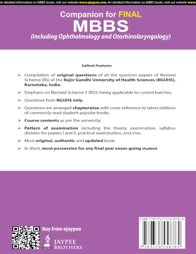 Companion for Final MBBS, 17/E (Including Ophthalmology and Otorhinolaryngology) for RGUHS Karnataka Final Year Students | Chapterwise Solved Papers with Textbook Cross-References | RS3