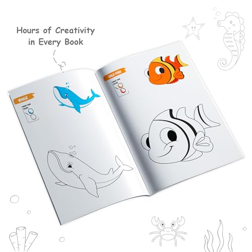 Copy Colour Book For Kids Set of 6 Books - Animals, Birds, Fishes & Sea Animals, Fruits, Vegetables, Cartoons | 2 to 6 Years Old | Ideal Birthday Gift Set for Growing Kids [Paperback] PW