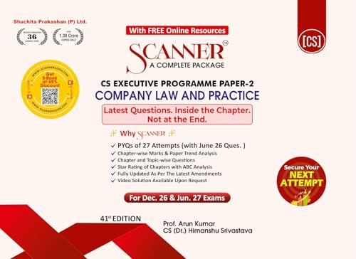 Scanner CS Executive| Paper-2: Comapny Law and Practice | For Dec.27 & Jun. 27 Exams | Solved Papers with PYQs (Included June 26 Ques.) | Shuchita Prakashan: 1 (Scanner Series)