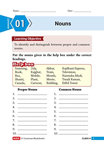 MTG 51 English Grammar Worksheets Class 4 – Grammar Work books to practice English concepts in interactive way (Based on CBSE/NCERT)