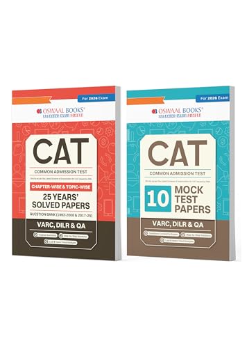 Oswaal CAT 25 Years' Solved Papers + 10 Mock Test Papers (Set of 2 books) | For 2026 Exam