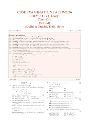 Oswaal CBSE Class 12 Chemistry Question Bank | Chapter & Topic-wise Solved Papers (2017–2026) | Based on Latest Syllabus (April 2026) | Includes 2026 Papers | For 2027 Exam