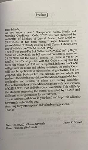 OSHWCC-2020, The Occupational Safety, Health and working conditions Code-2020, Mining Book, Mining Exam Book, DGMS Exam,1st &2nd Class, Overman, ... Exam, Seema Prakashan, J K Jaiswal