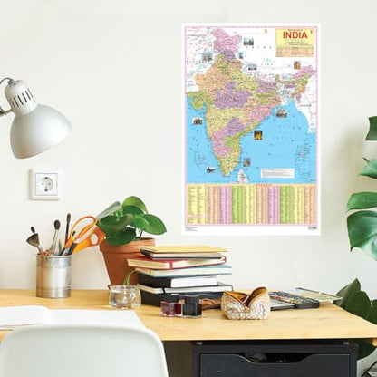 India Map Educational Wall Chart (48 x 73 cm) – Both-Side Laminated with New Union Territories of Jammu & Kashmir and Ladakh | Detailed Political & Physical Features | Durable, Colourful & Up-to-Date Map for School, Home and Office