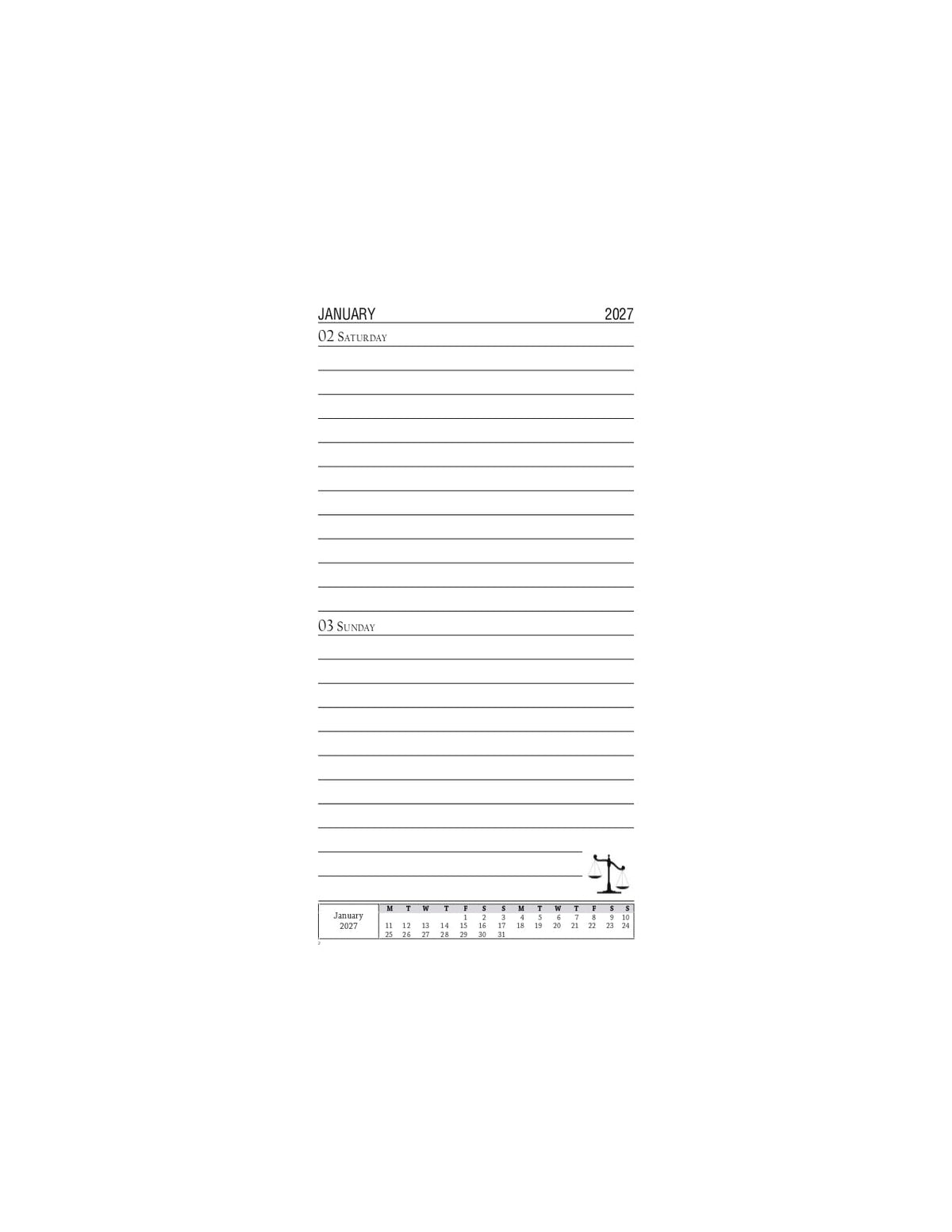 Lawmann's Legal Referencer 2027 | Lawyer's Coat Pocket Diary | Single Date | Size 6.25 * 3.5 Inches | Soft Hardbound with round corners | Ad Valorem Fee