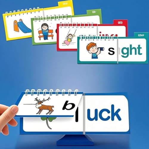SHNMN 30PCS Read and Rhyme Flip Books, Interesting Word Family Flip Books, ABC Vocabulary Cards, Sight Words Flash Cards Kindergarten, Read and Rhyme Flip Activity Book
