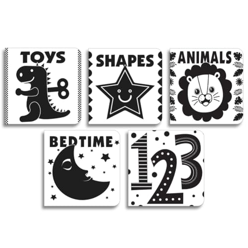 Baby’s First High-Contrast Books – Box Set of 5: Black and White Board Books for Newborns | Includes 123, Toys, Animals, Shapes & Bedtime | Visual Stimulation for Infant Brain Development | Ages 0–12 Months