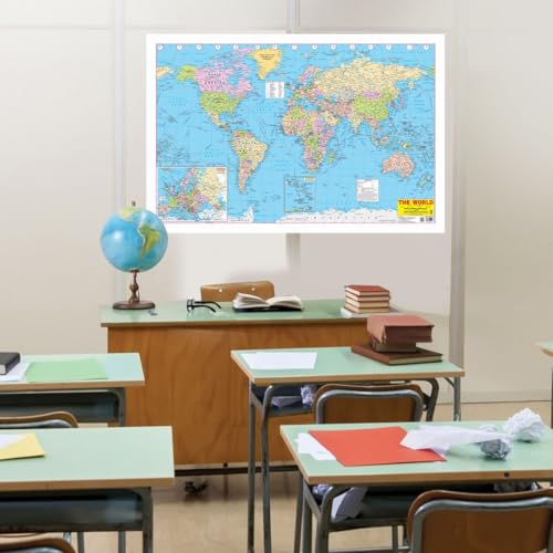 World Map Educational Wall Chart – Double-Sided Laminated Poster with Detailed Continents, Countries & Oceans, Learn Geography, Ideal for Kids, Students, School, Classroom & Home Learning, 48x73 cm