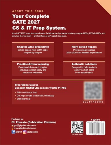 GATE CS/IT 2027 : Computer Science & Information Technology Chapter-wise Solved Papers (2000–2026) | Includes 2026-2025 Latest Solved Papers | 25 Years Chapterwise PYQs | 2700+ MCQs, NTQs & MSQs
