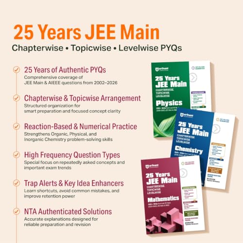 Arihant 25 Years JEE Main Chemistry | Chapterwise Topicwise Levelwise 3500+ MCQs (2026–2002) for JEE Main & AIEEE | NTA Authenticated Answers & Topicwise Worksheets | Key Ideas, Concept Enhancer