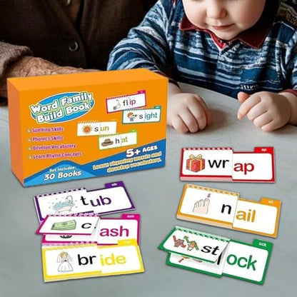 SHNMN 30PCS Read and Rhyme Flip Books, Interesting Word Family Flip Books, ABC Vocabulary Cards, Sight Words Flash Cards Kindergarten, Read and Rhyme Flip Activity Book