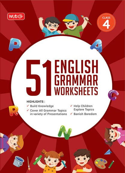 MTG 51 English Grammar Worksheets Class 4 – Grammar Work books to practice English concepts in interactive way (Based on CBSE/NCERT)
