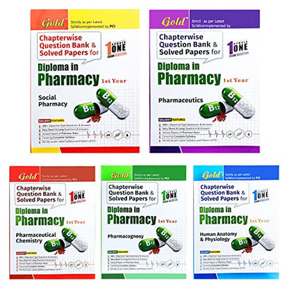 Gold D.Pharm 1st Year Chapterwise Question Bank & Solved Papers | English Edition, Set of 5 Books | ER 2020 PCI Syllabus | Exam Guide | Pharmacy MCQ & Theory Practice (Updated Edition 2026)