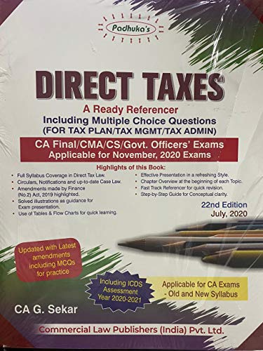 Padhukas Direct Taxes A Ready Referencer Including MCQs for CA Final - 22/E, July 2020 book cover
