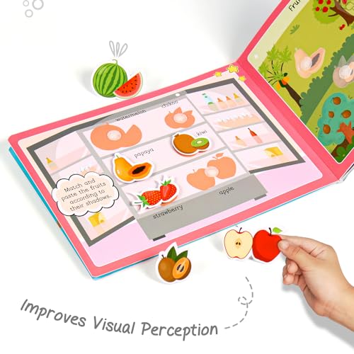 Intelliskills Premium Pick N' Stick Food Montessori Activity Busy Book with Reusable Stickers|Early Learning Activity Book for 2+Years Old|Sticker Book For Kids|Best Birthday Gift for Children|English