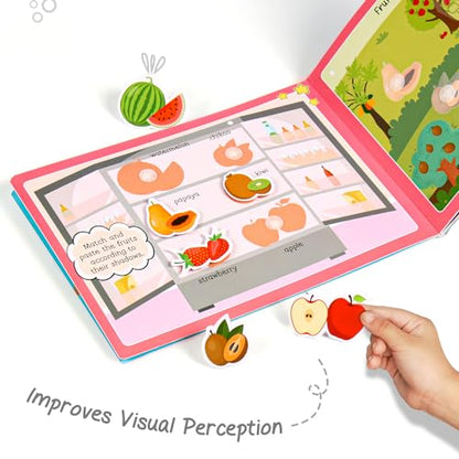 Intelliskills Premium Pick N' Stick Food Montessori Activity Busy Book with Reusable Stickers|Early Learning Activity Book for 2+Years Old|Sticker Book For Kids|Best Birthday Gift for Children|English