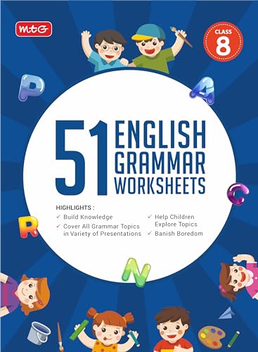 MTG 51 English Grammar Worksheets Class 8 – Grammar Work books to practice English concepts in interactive way (Based on CBSE/NCERT)