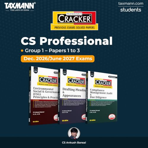 Taxmann's CRACKER COMBO for CS Professional | Dec. 2026/June 2027 Exams | Group 1 – Papers 1 to 3 | CRACKER Series | ESG, Drafting/DPA, and CMADD/Due Diligence | June 2026 Editions | Set of 3 Books
