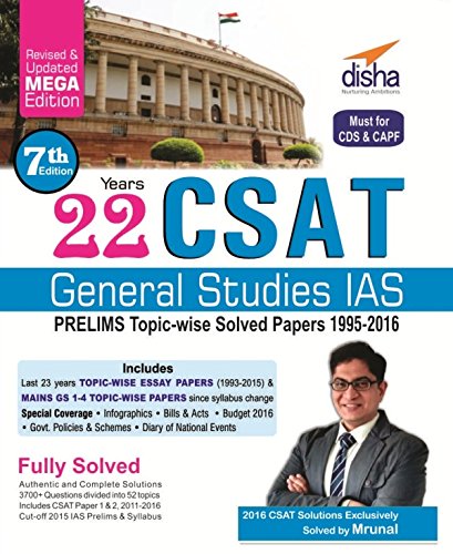 22 Years CSAT General Studies IAS Prelims Topic-wise Solved Papers (1995-2016) 7th Edition book cover