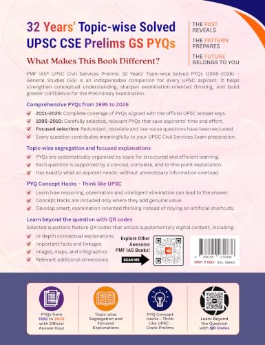 PMF IAS UPSC Civil Services Prelims: 32 Years’ Topic-wise Solved PYQs (1995–2026) – General Studies (GS)