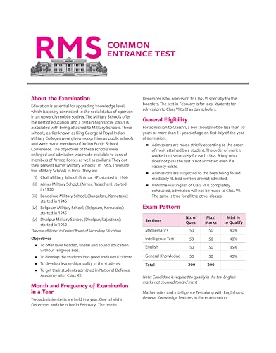 Arihnat RMS Class 6 Common Entrance Guide Book | Complete Study Guide for Rashtriya Military School Entrance Exam | Chapterwise Notes & Solved Paper ... Practice MCQs with Solutions | English Medium