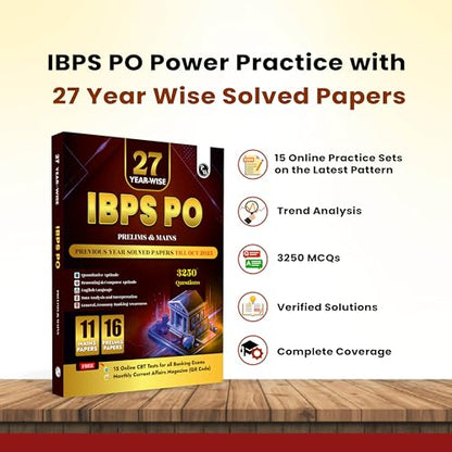PW IBPS PO 27 Year-wise Prelims & Mains Previous Year Solved Papers Till Oct 2025 with 15 Online CBT Tests for Exam 2026-27 | 3250 PYQs | English Edition