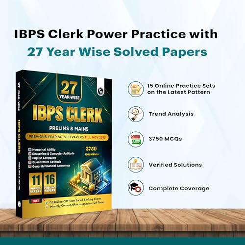 PW IBPS Clerk 27 Year-wise Prelims & Mains Previous Year Solved Papers Till Nov 2025 with 15 Online CBT Tests For Exam 2026-27 | 3750 PYQs | English Edition