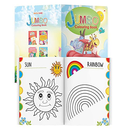 Jumbo Colouring Book - Activity Colouring Book for 3 to 5 years old kids - Gift to children for painting, drawing and colouring with reference guide