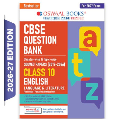 Oswaal CBSE Class 10 English Language & Literature Question Bank | Chapter & Topic-wise Solved Papers (2017–2026) | Based on Latest Syllabus (April 2026) | Includes 2026 Papers | For 2027 Exam