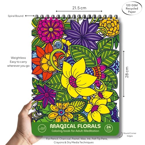 Zen Sangam - Magical Floral Doodle Illustrations Adults Coloring Book - 24 Unique Designs