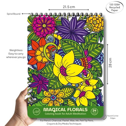 Zen Sangam - Magical Floral Doodle Illustrations Adults Coloring Book - 24 Unique Designs