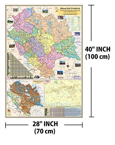 HIMACHAL PRADESH MAP size : 100x70 centimeter (40"x28" inch) With Fact & Figure District Area, Population, Density, Literacy, Places of Tourist Interest Etc.
