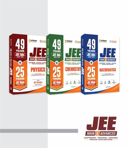 Arihant 49 Years JEE Advanced (1978–2026) & 25 Years JEE Main (2002–2026) PCM Combo | Physics, Chemistry & Mathematics Chapterwise, Topicwise & Levelwise PYQs | 3-Level Practice & Questions