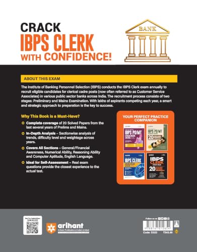 Arihant IBPS Clerk Exam 2026 | 20 Solved Papers for Prelims & Mains | Based on Latest Exam Pattern | Smart Strategy & Alternate Methods | Chapterwise Questions with Difficulty Levels