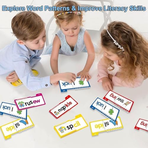 SHNMN 30PCS Read and Rhyme Flip Books, Interesting Word Family Flip Books, ABC Vocabulary Cards, Sight Words Flash Cards Kindergarten, Read and Rhyme Flip Activity Book