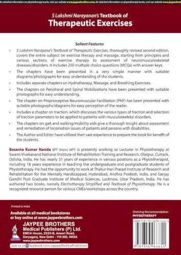 S Lakshmi Narayanan's Textbook of Therapeutic Exercises, 2/E for BPT/ Physiotherapy Students | Exercise Therapy, Assessment, Mobilization, PNF, Traction, Gait Training and 250 MCQs with Answer Keys
