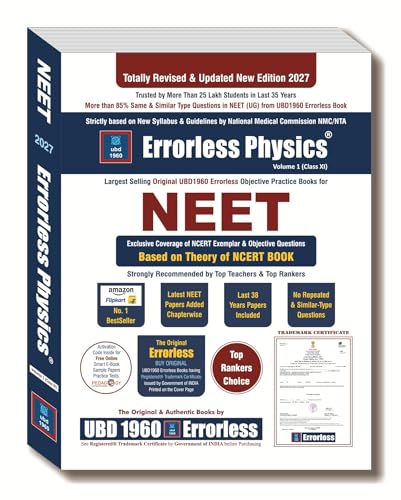 UBD1960 Errorless Physics for NEET as per NMC (Paperback+Smart E-book)Updated New Edition 2027 (2 volumes) Original Errorless Self Scorer Book with Trademark Certificate
