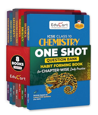 Educart ICSE Class 10 One Shot Question Bank 2027 (Set of 8 Books) | Physics, Chemistry, Maths, Biology, English 1 & 2, Geography, History & Civics | 2026–27 Exam
