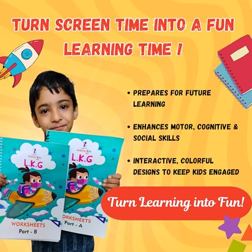 AmbitionKids - Preschool LKG Worksheets - Part A & B - 150+ Pages for Alphabet, Math, Phonics, Shapes, and Early Learning Success