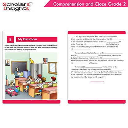 Scholars Insights Comprehension and Cloze Grade 2 - Enrichment Exercises for Reading, Comprehension, Vocabulary, and Grammar Skill Development with Self-Assessment Sheets