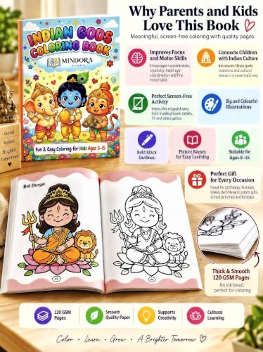 Indian Gods Coloring Book for Kids |120 GSM Thick Pages I Premium Quality Illustrations | Hindu God Colouring Book | 11x8.5 inch | Age 5-15+ Years