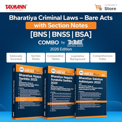 Taxmann's Bharatiya Criminal Laws – Bare Acts with Section Notes COMBO [BNS | BNSS | BSA] – Editorially Enriched | Practice-ready Reference—Far Beyond Conventional Bare Acts | Set of 3 Books
