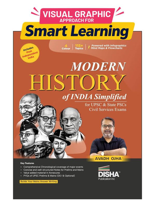 Disha Modern History of India Simplified by Avadh Ojha for UPSC & State PSC Civil Services Exams | 4 color Book Powered with Infographics, Mindmaps, Pictures & Tables | Includes Post Independent India